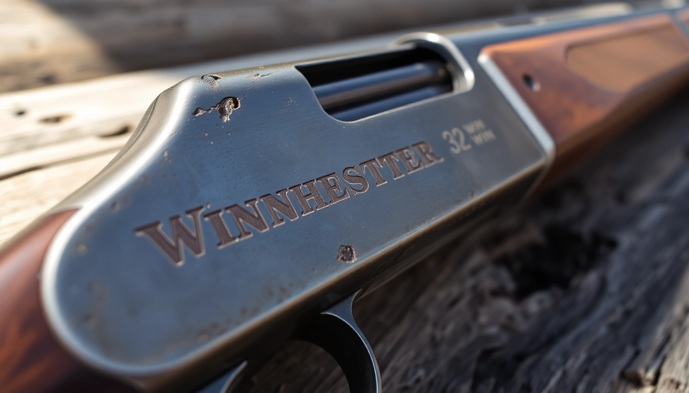 Detailed image of a 32WIN cartridge in a vintage Winchester rifle for firearm enthusiasts