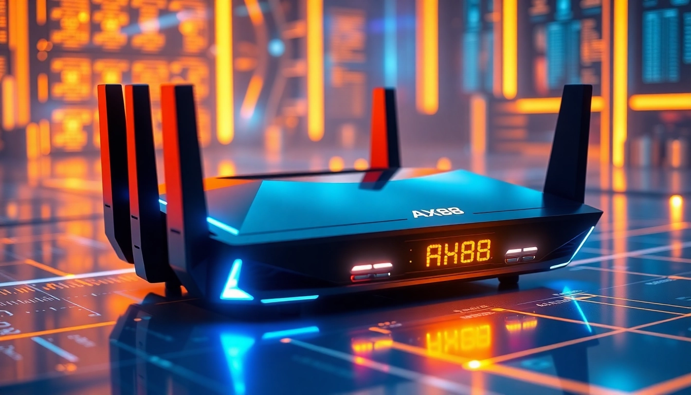 AX88 high-performance WiFi router with sleek design and advanced connectivity features for fast internet.