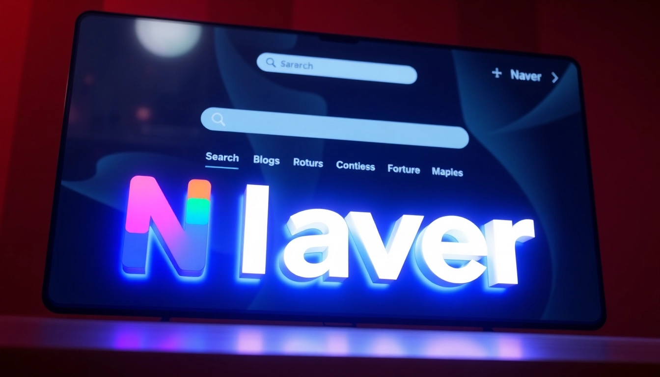 Naver platform interface showcasing search, blogs, and maps features with vibrant colors and sleek design for user engagement.