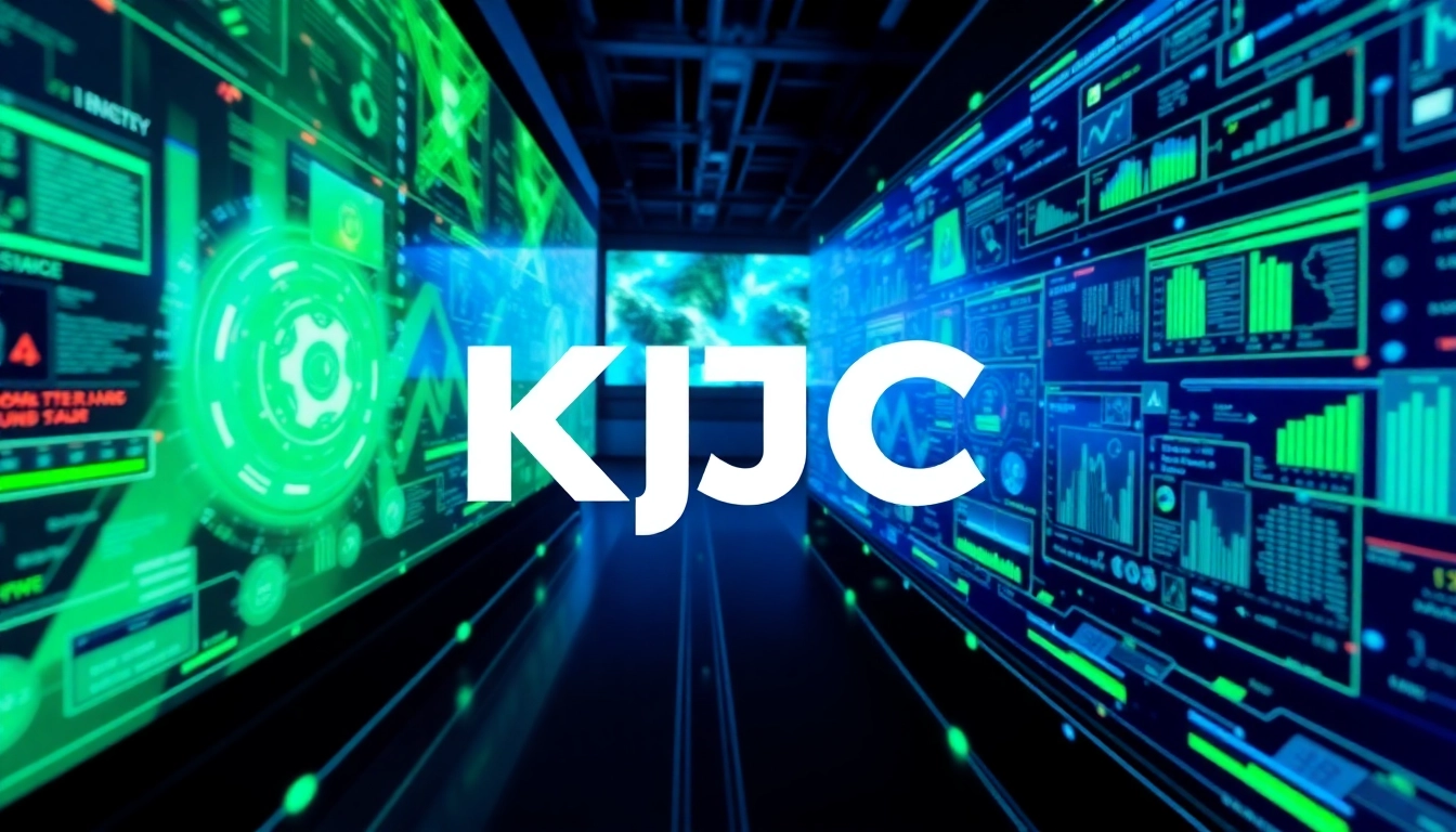 KJC brand logo displayed on digital interface emphasizing innovation and global connectivity