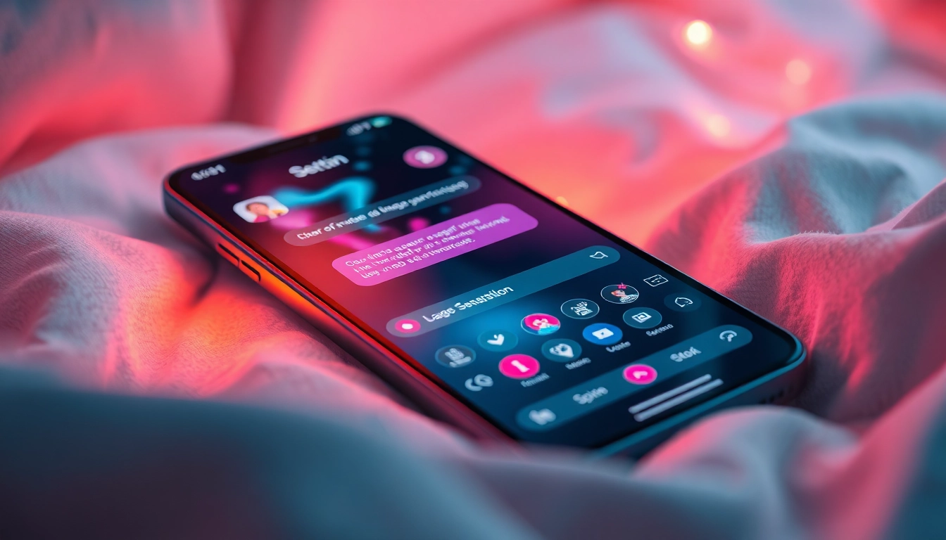 Close-up of a smartphone displaying an AI sexting app interface with suggestive content and customization options.