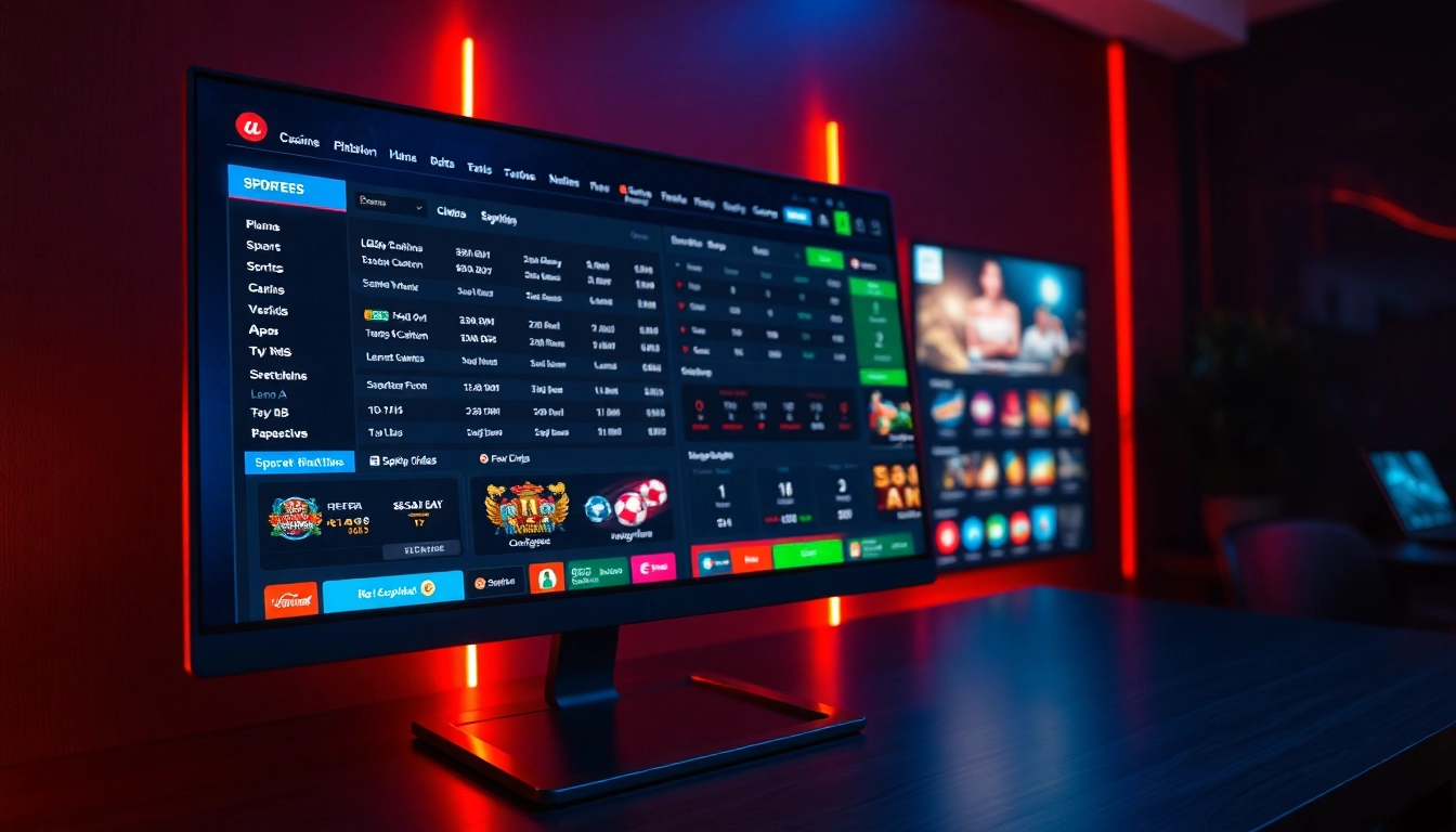 Digital sportsbook and casino interface showcasing live betting and gaming options on a modern screen.