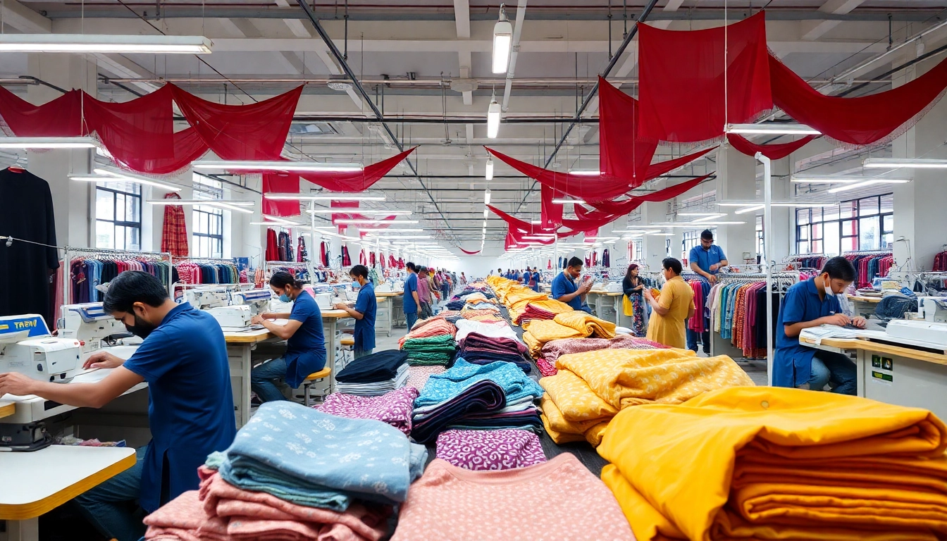 Efficient clothing factory in Sialkot showcasing garment production and skilled workers at work.