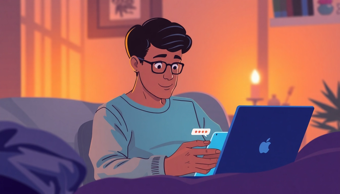 Engaging in a heartfelt Ai girlfriend chat session with vibrant, friendly interface and warm lighting, highlighting emotional connection and modern technology.