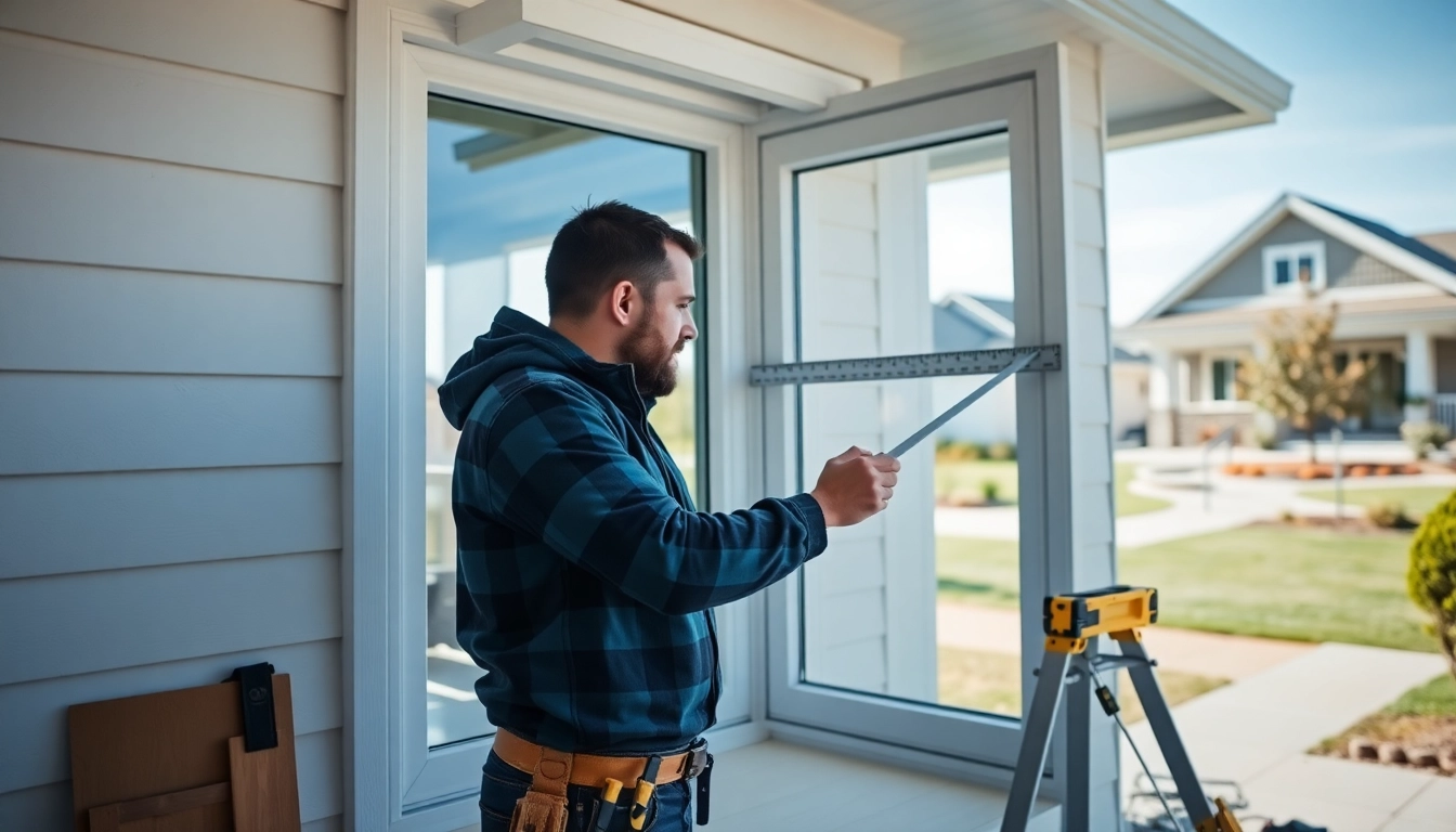Professional Window Installers Near Me measuring a modern home window for precise fit