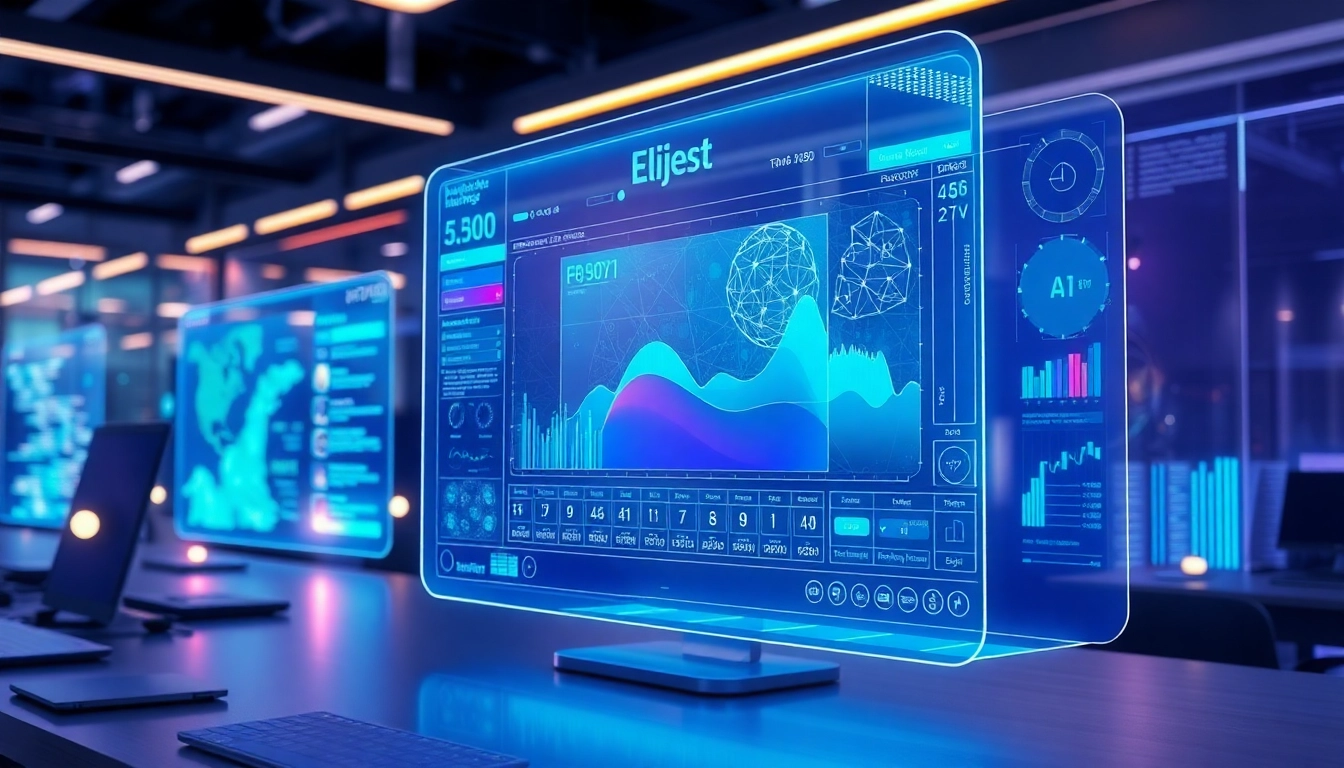 Futuristic AI image editing interface with holographic tools and data visualizations in a modern workspace.