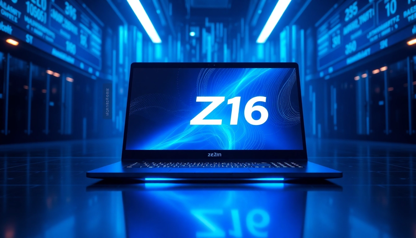 High-tech Z16 laptop showcasing advanced features in a futuristic workspace, highlighting