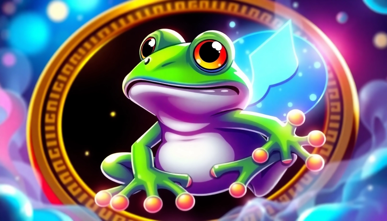 Vibrant Rare Pepe Coin featuring meme frog and blockchain icons for crypto utility engagement