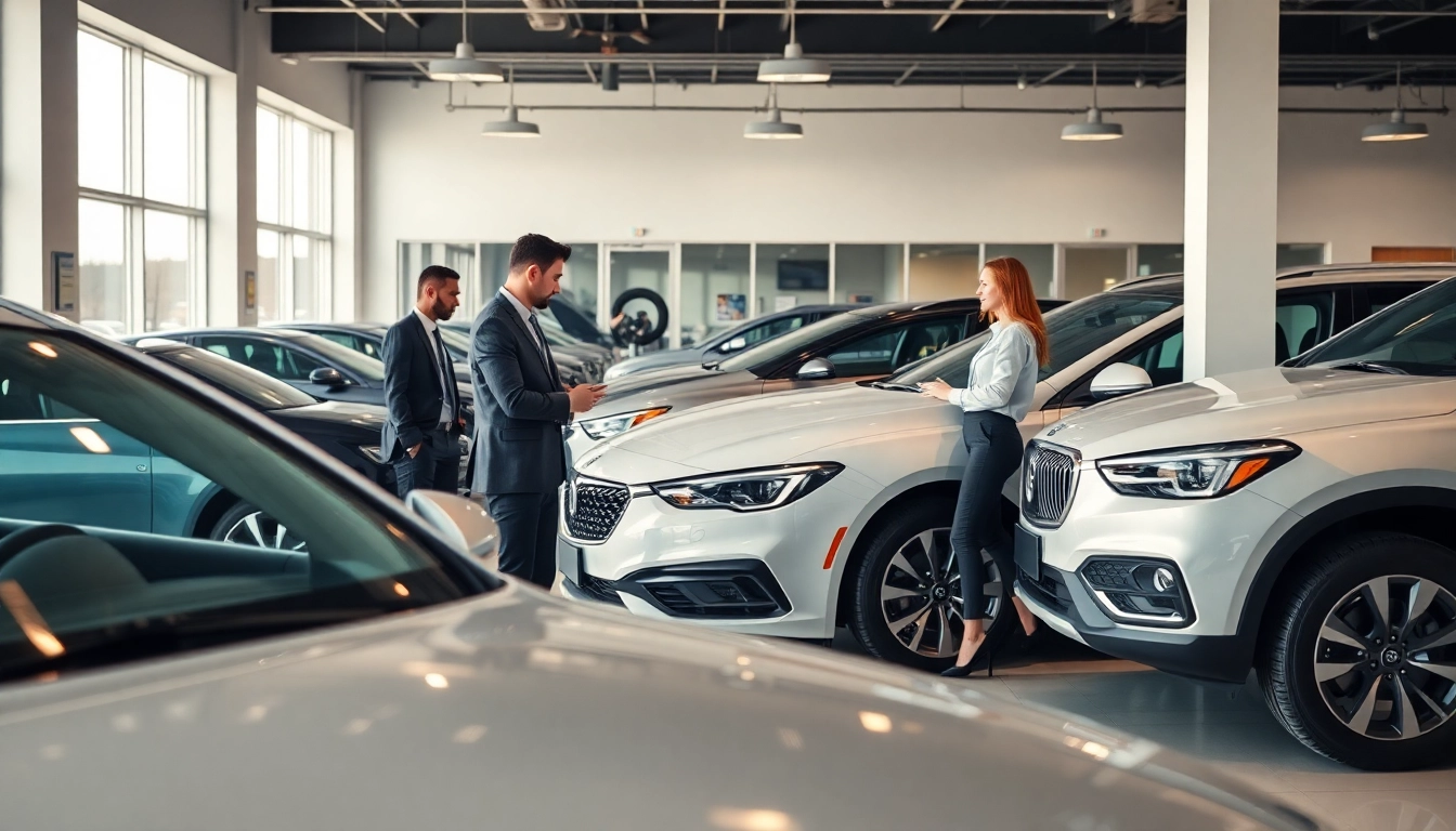 Auto dealership offering compro auto usate ritiro immediato with staff inspecting used cars for