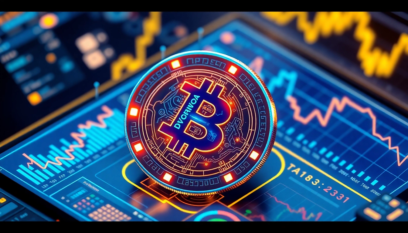 Aicoin digital trading platform with real-time market charts and AI analytics in a modern tech